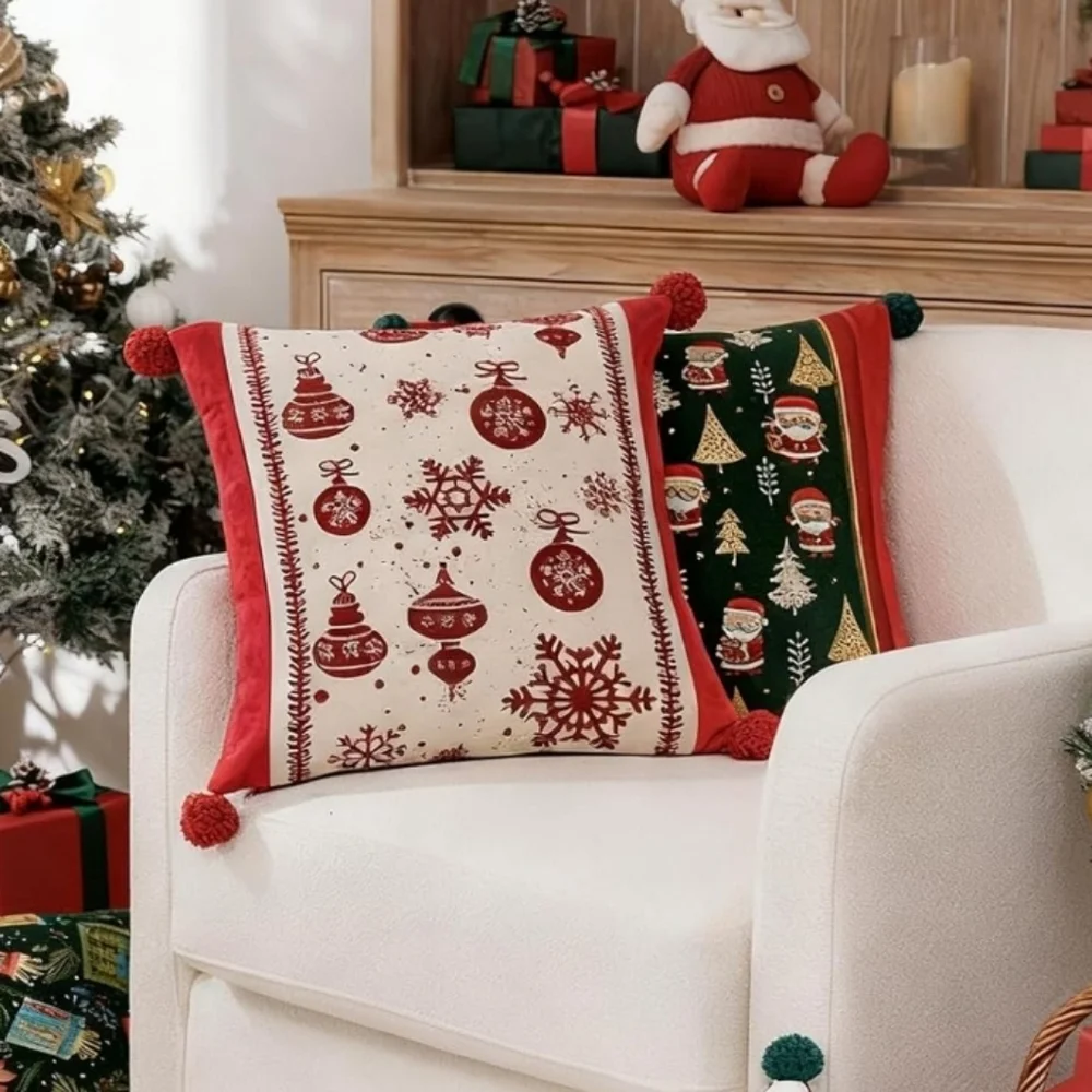 Christmas Pillow Covers 18 x 18 Inch, 3DEmbroidered Pillow Cover, 2PK